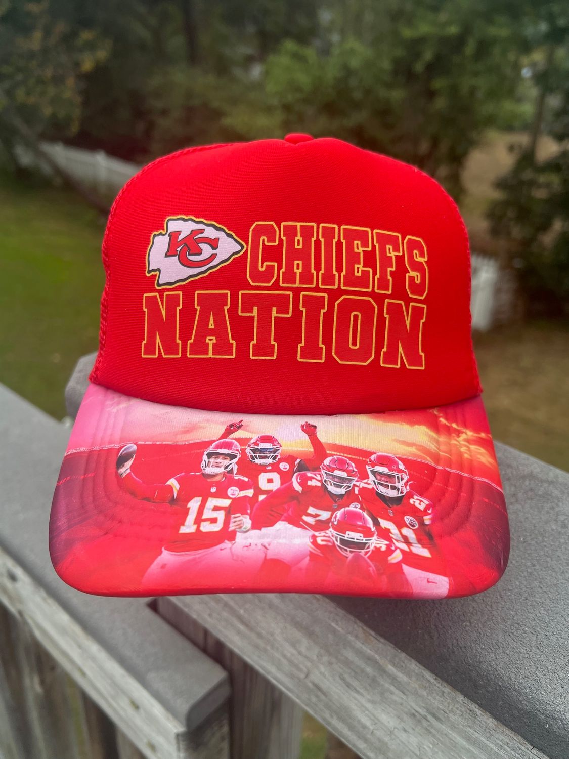 Bold Chiefs Nation Design with Player Collage | Red Football Fan Trucker Hat |  Custom Sports Gear for Game Day Fans