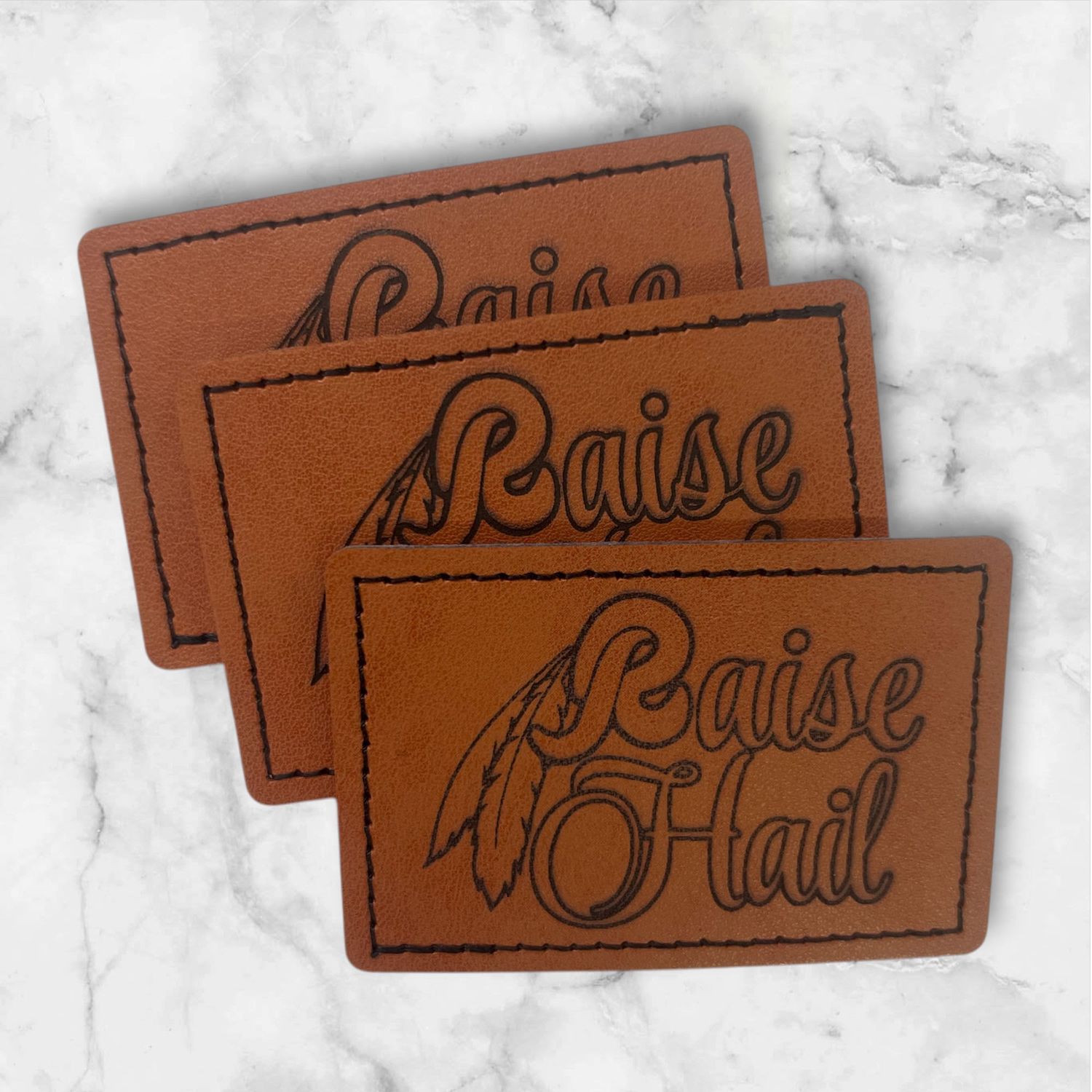 Raise Hail Custom Leather Patch Laser Engraved Football Fan Patch for Hats Jackets Bags and Team Spirit Gear
