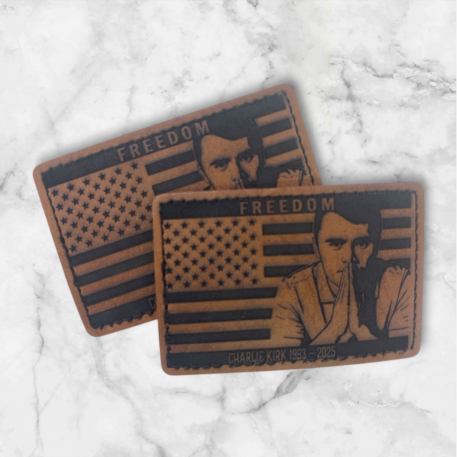 Custom Engraved Charlie Kirk Tribute Leather Patch Memorial Flag Patch Personalized Faux Leather 3x2 Inches Only $3 Each