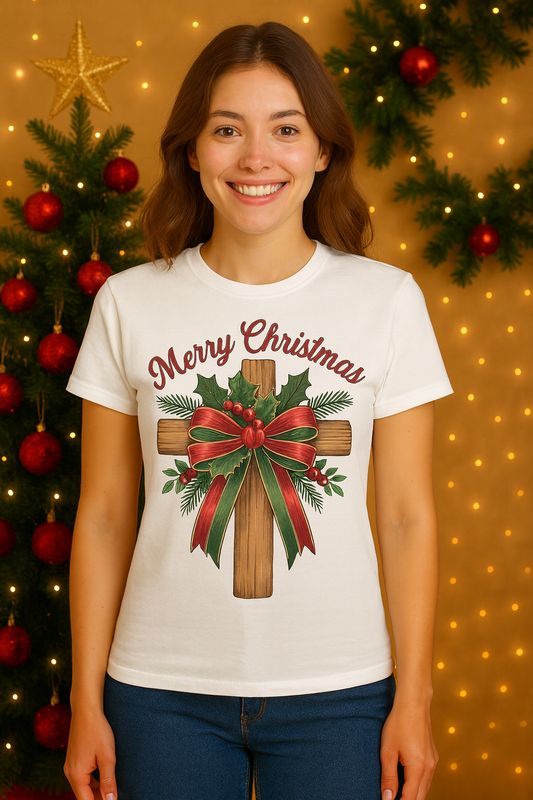 Merry Christmas Cross T-Shirt – Faith-Based Holiday Tee