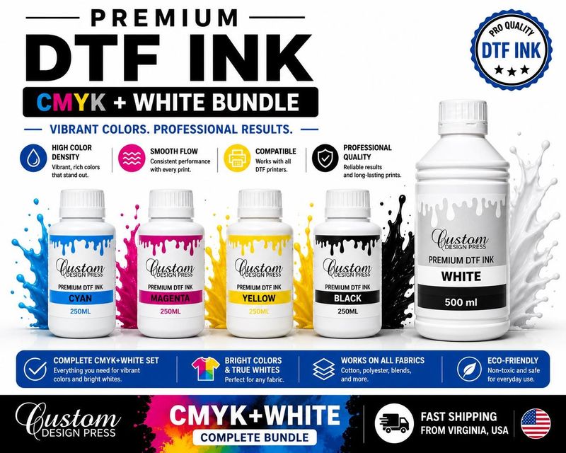 Premium CMYK + White DTF Ink Set – 250 ml / 500 ml