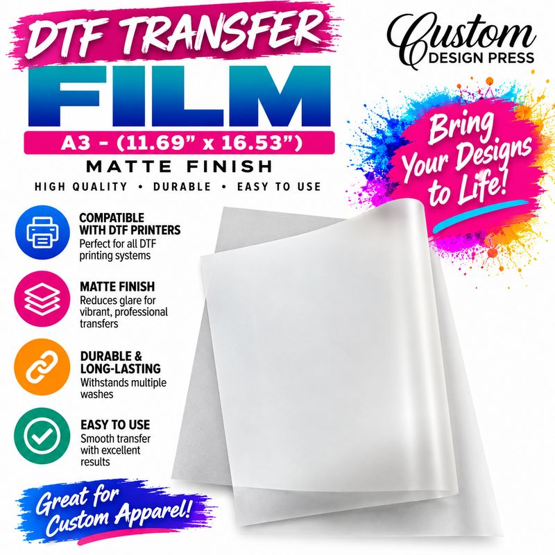 A3 Matte DTF Film Sheets – 100 Pack, 11.69 × 16.53 in