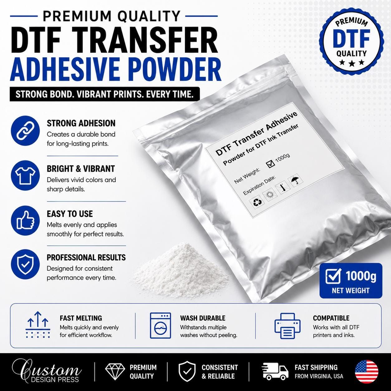 White DTF Hot-Melt Adhesive Powder – 2.2 lb