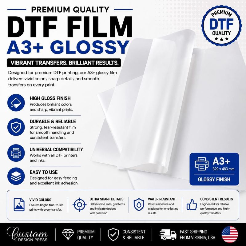 A3+ Glossy Cold-Peel DTF Film Sheets – 100 Pack