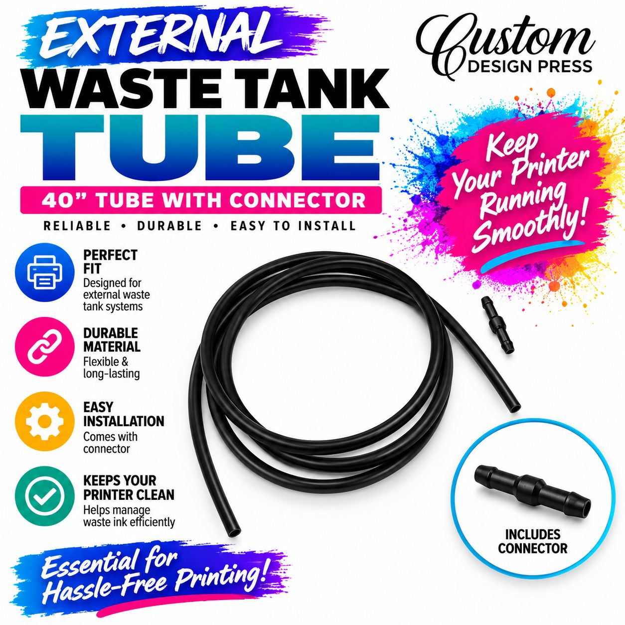 External Waste Ink Tank Tube with Connector