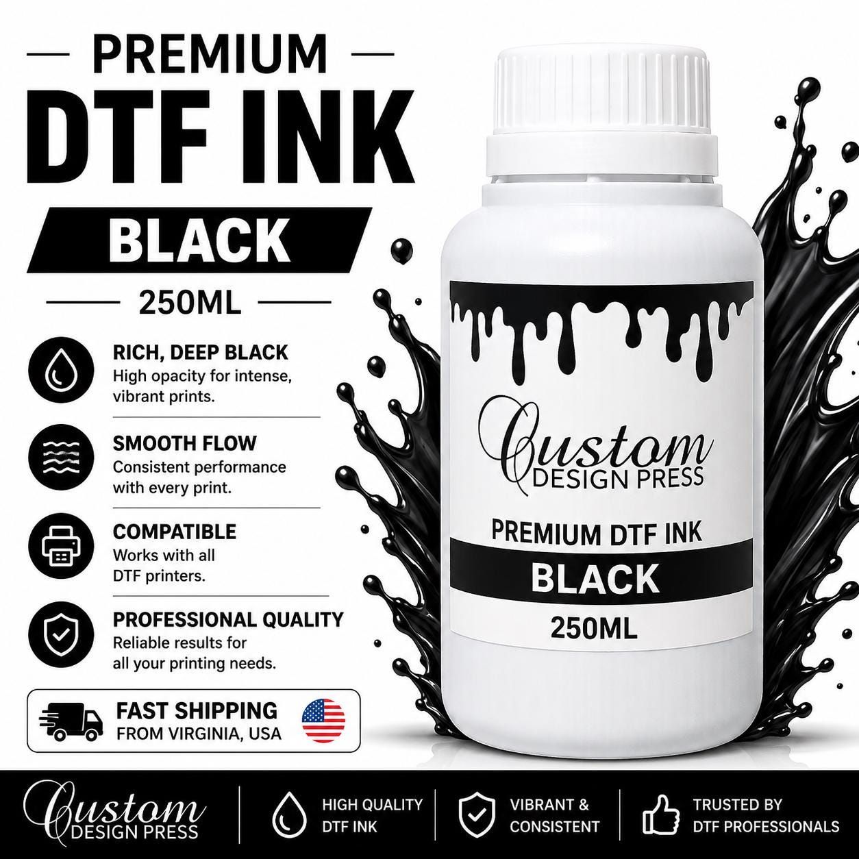 Premium Black DTF Ink – 250 ml