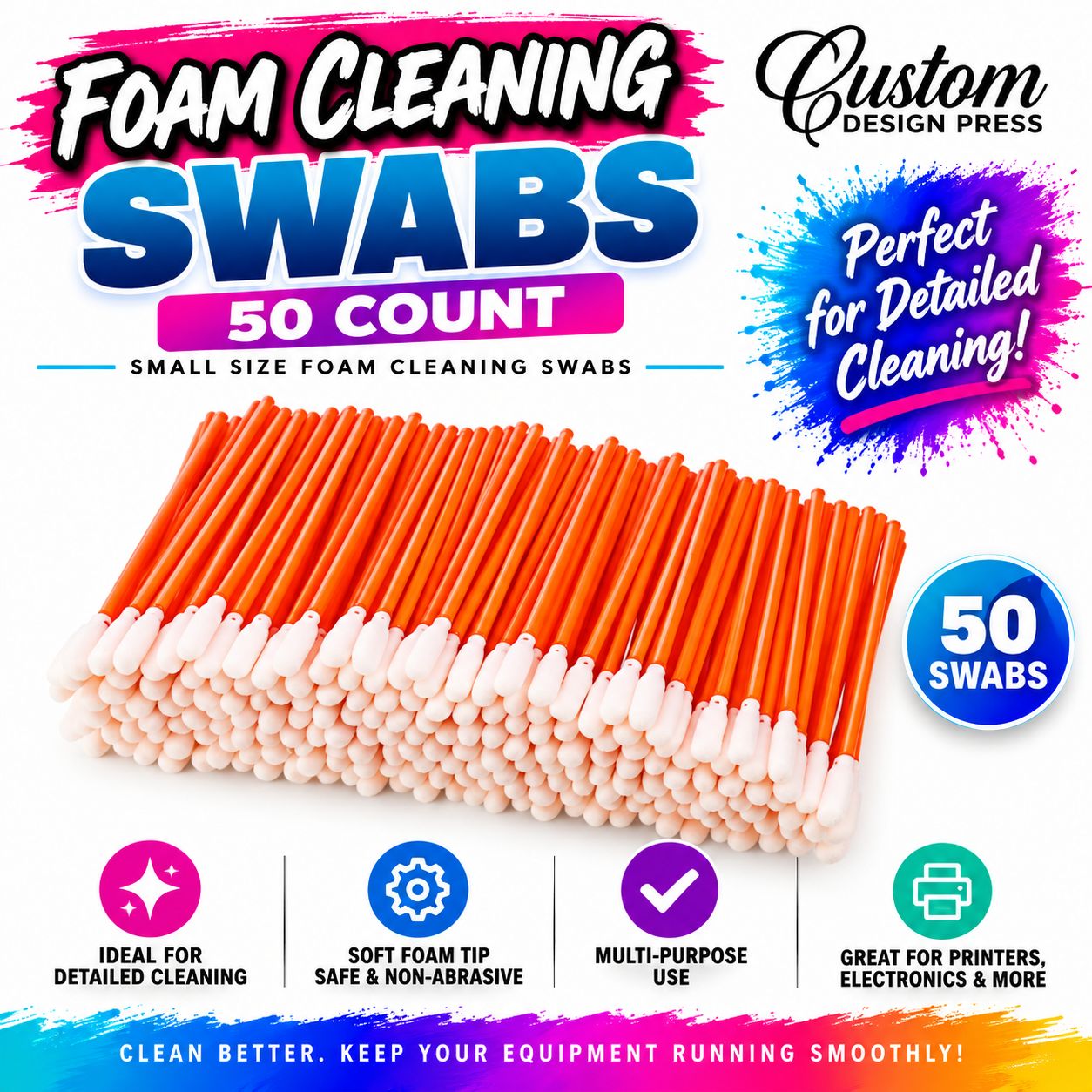 Small Foam Cleaning Swabs – 50 Pack