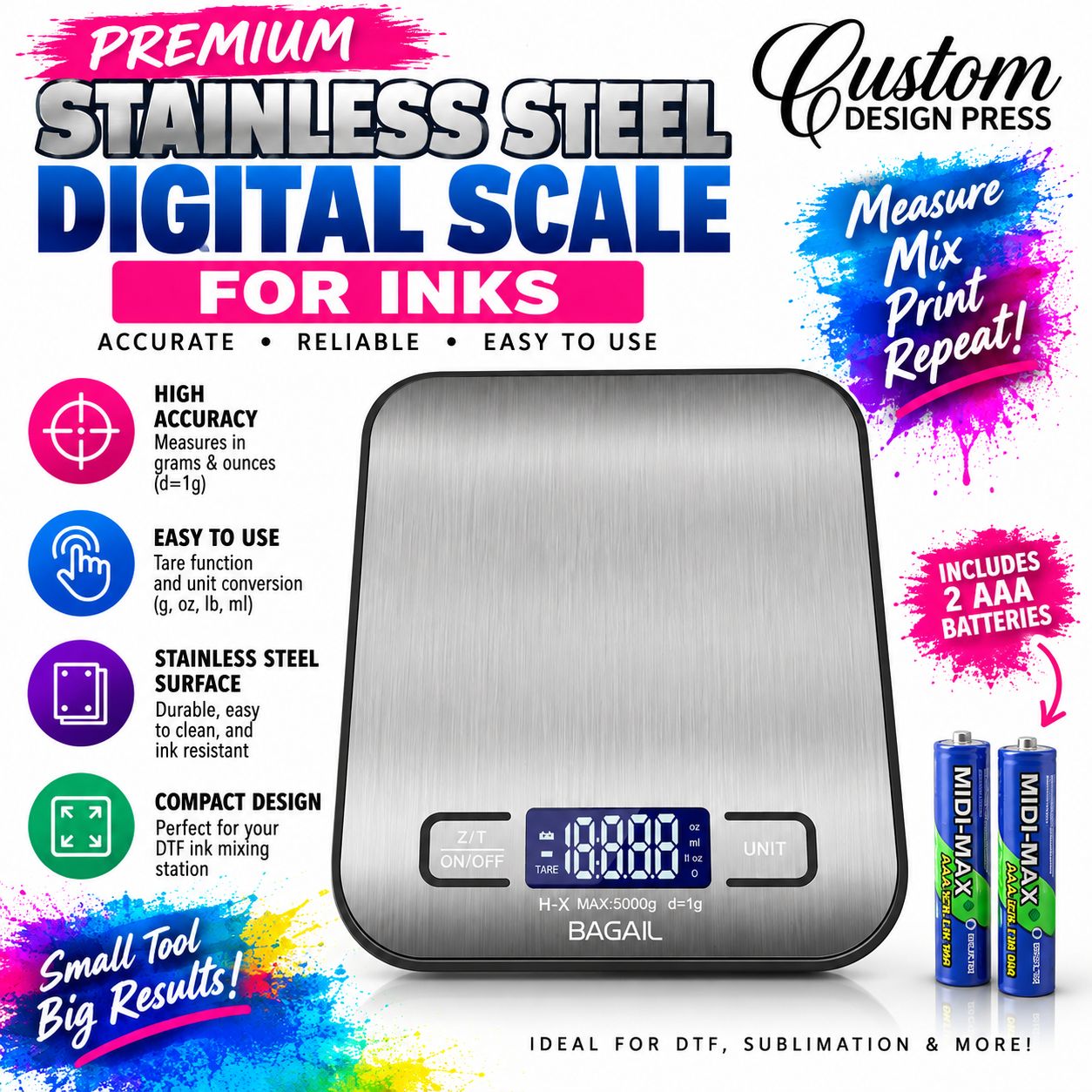 Digital Ink Scale – Stainless Steel, 11 lb Capacity