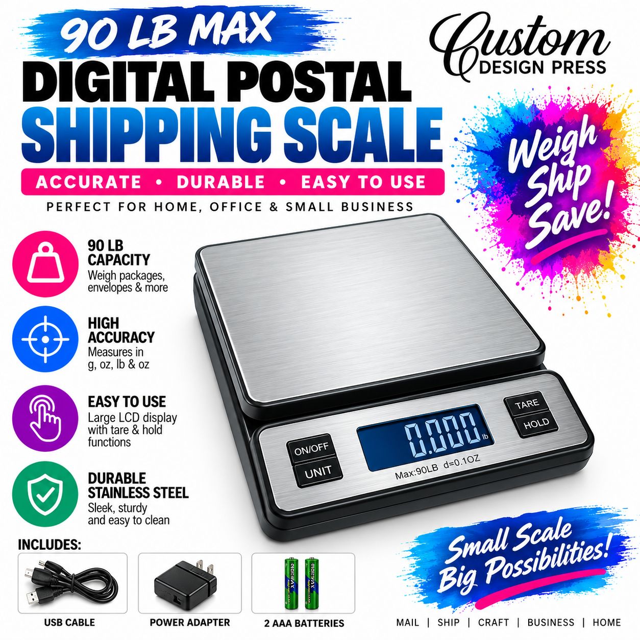 Digital Postal Shipping Scale – 90 lb Capacity