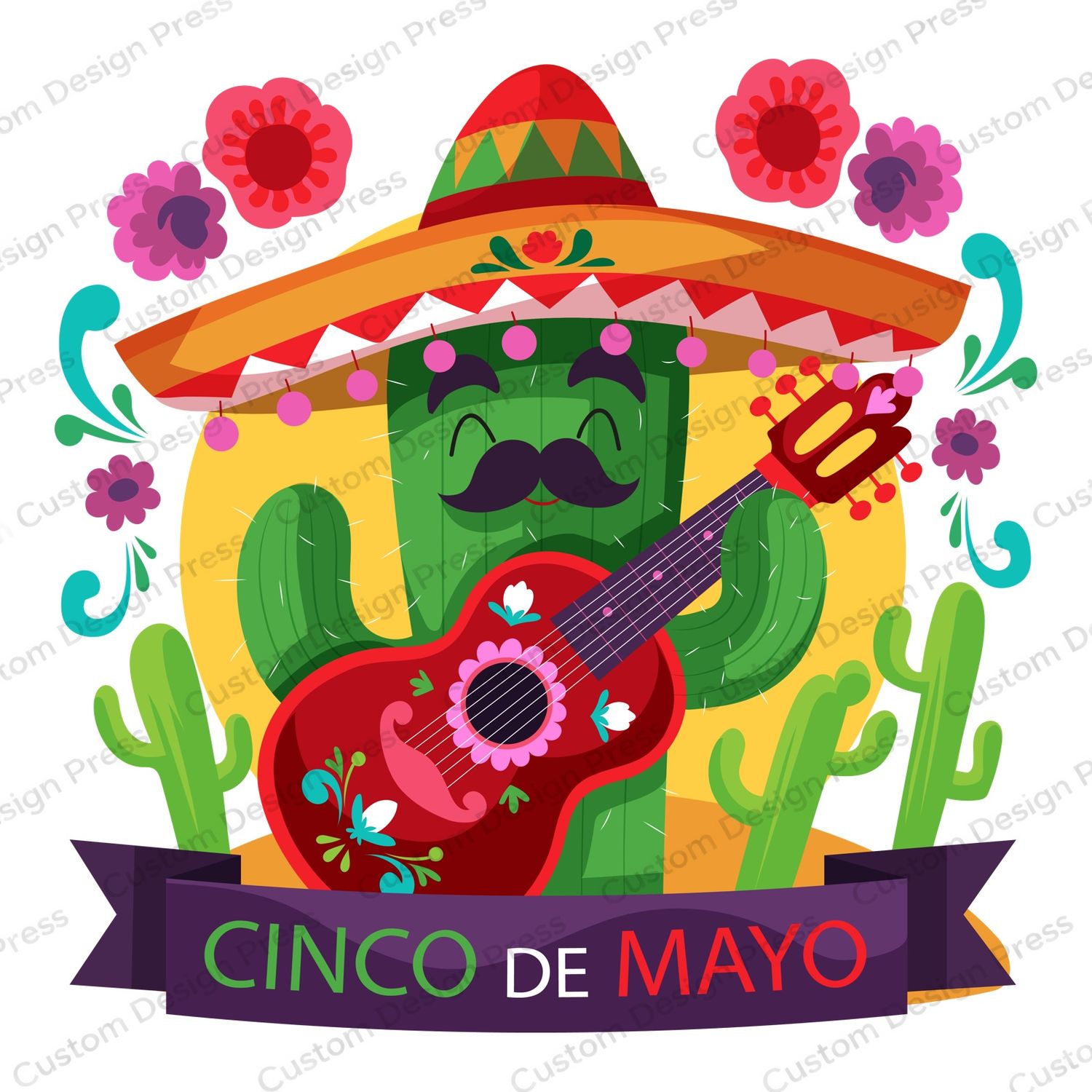 Cinco de Mayo Guitar Cactus PNG – Digital Download