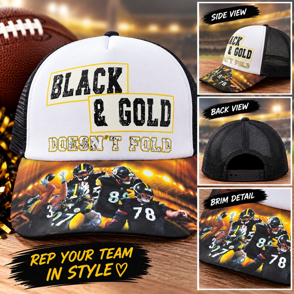 "Black &amp; Gold Doesn’t Fold” Football Fan Hat - Other teams available