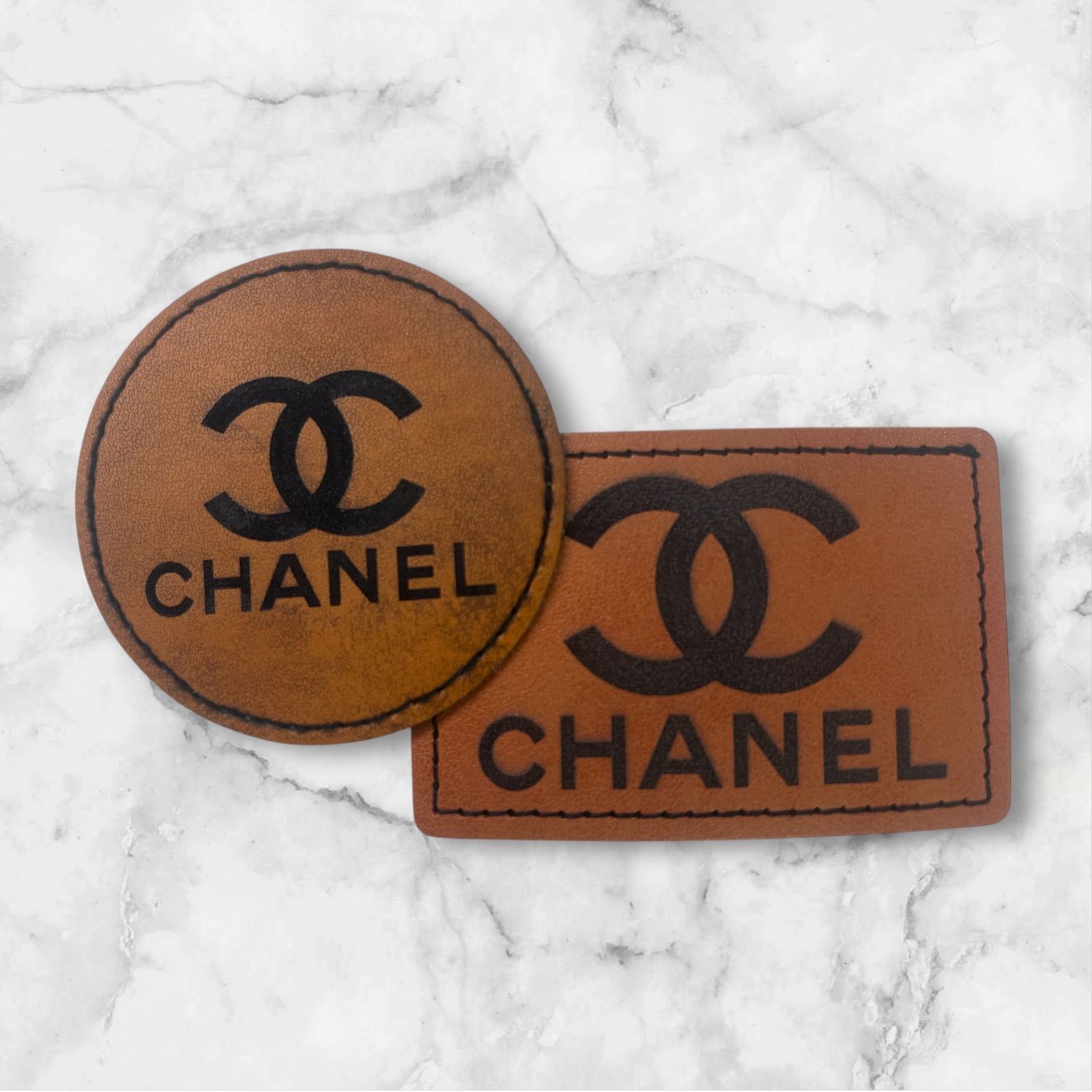 Custom CC Round and Rectangle Engraved Leather Patches Mix and Match $3 Each Free Shipping Over $50