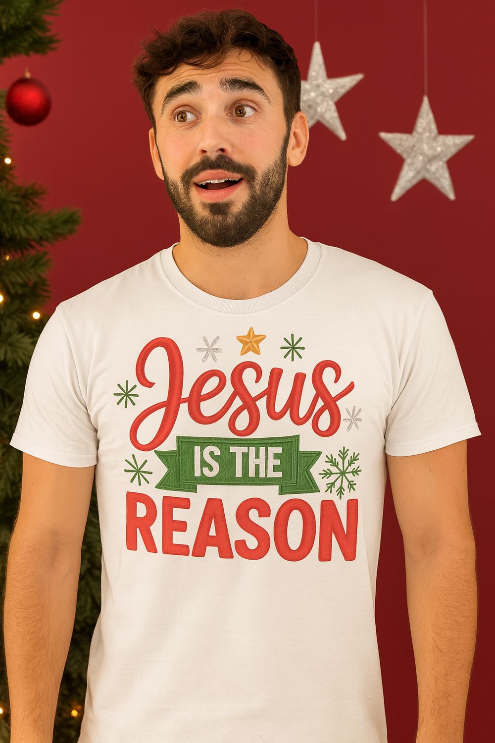 Jesus Is the Reason Christmas – Faith-Based Holiday Tee, Shirt Color: White