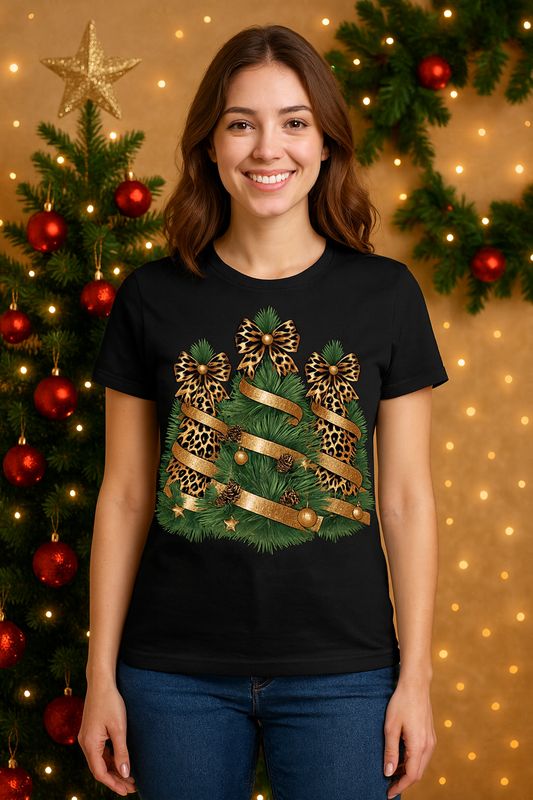 Stylish Holiday Leopard Christmas Tree T-Shirt
