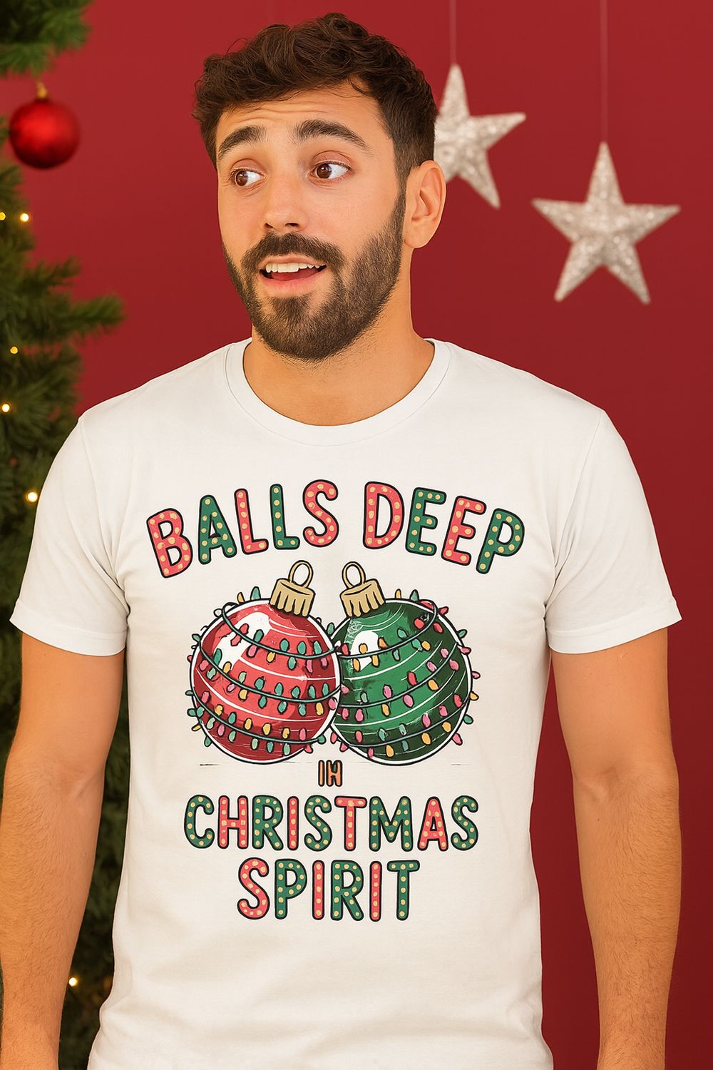 Funny Christmas Shirt Balls Deep in Christmas Spirit Tee, Naughty Holiday Humor