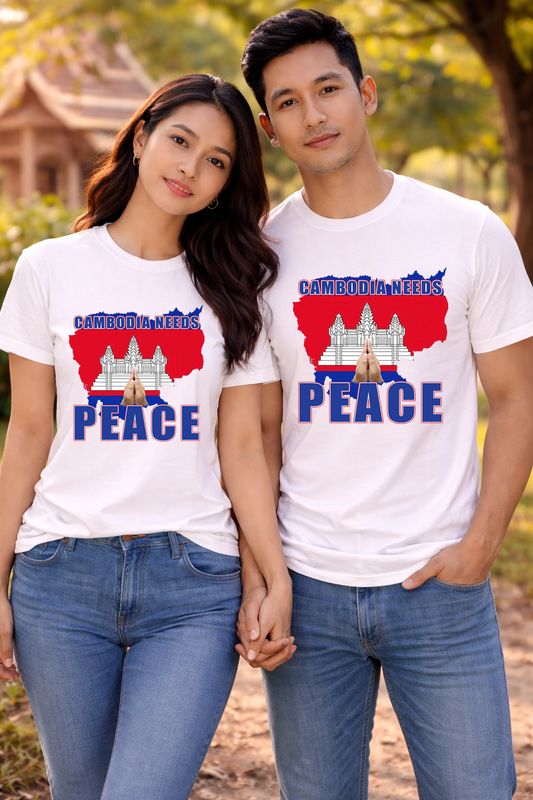 Cambodia Needs Peace T-Shirt | Angkor Wat Cambodian Flag Shirt | Peace Awareness &amp; Humanitarian Apparel