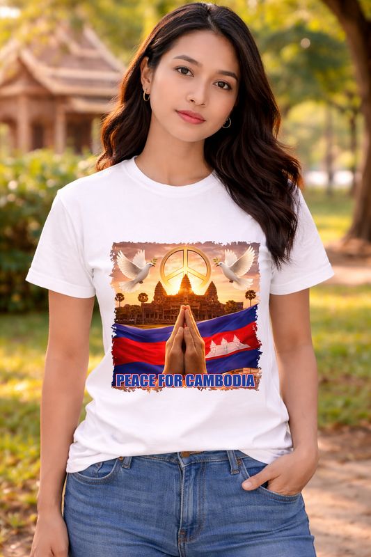 Peace for Cambodia T-Shirt | Cambodian Flag Angkor Wat Peace Shirt | Humanitarian Awareness Apparel