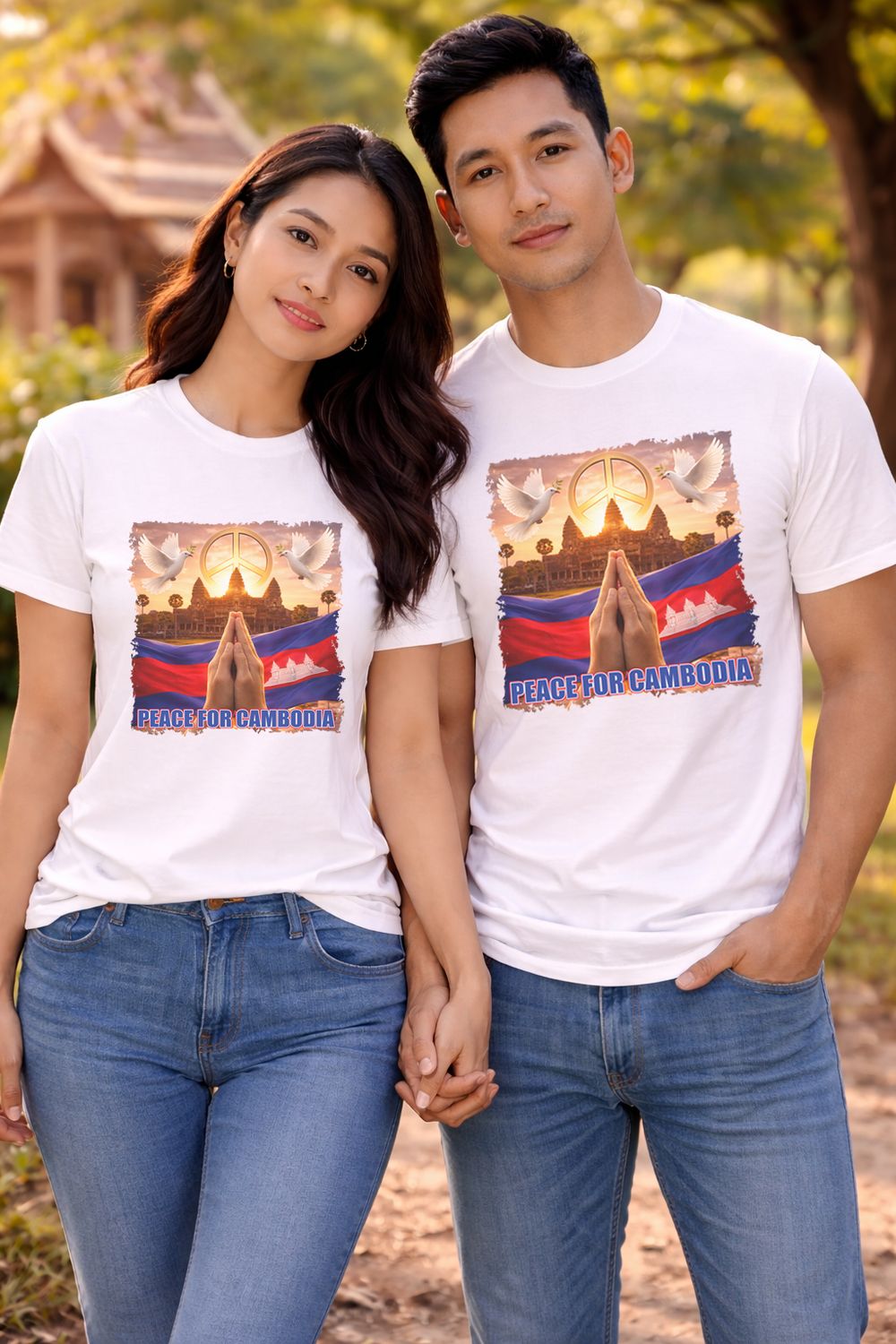 Peace for Cambodia T-Shirt | Cambodian Flag Angkor Wat Peace Shirt | Humanitarian Awareness Apparel