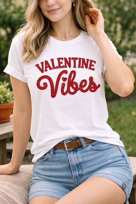 Valentine Vibes Shirt | Cute Valentine’s Day T-Shirt | Romantic Knit Look Graphic Tee
