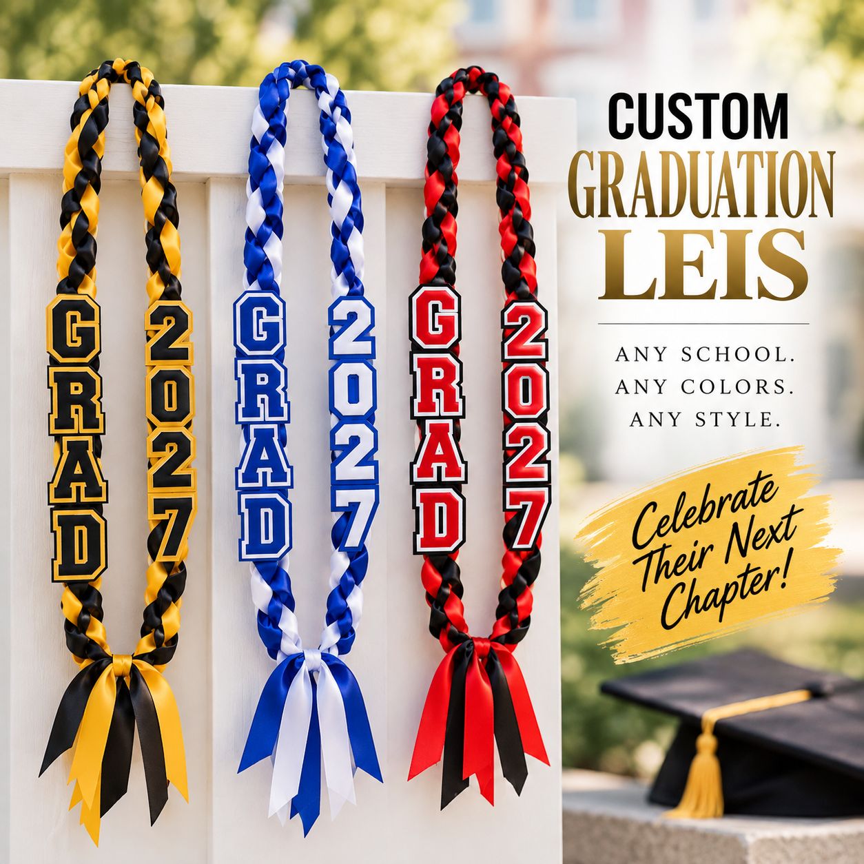 Custom Graduation Ribbon Lei – Class of 2027 | School Colors