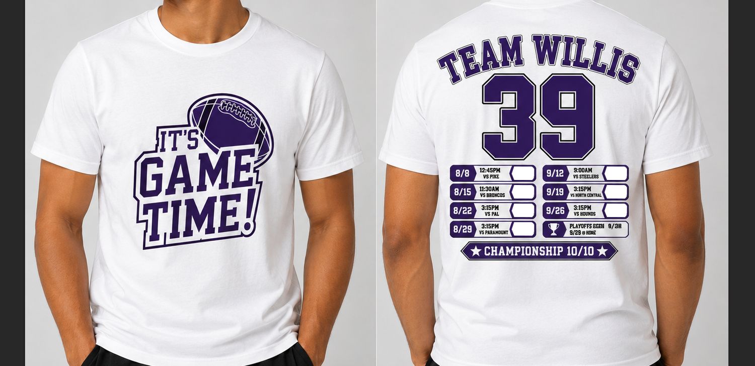 4 Custom White It's Game Time Football shirts