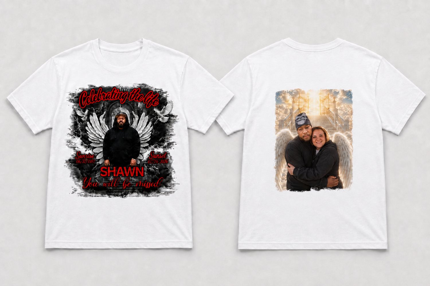 2 Custom White Memorial Shirts