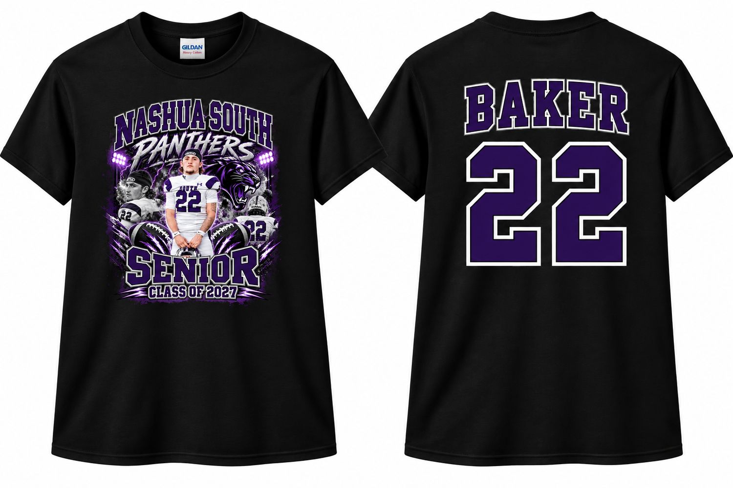 2 Custom Black Football Bella &amp; Canvas Shirts