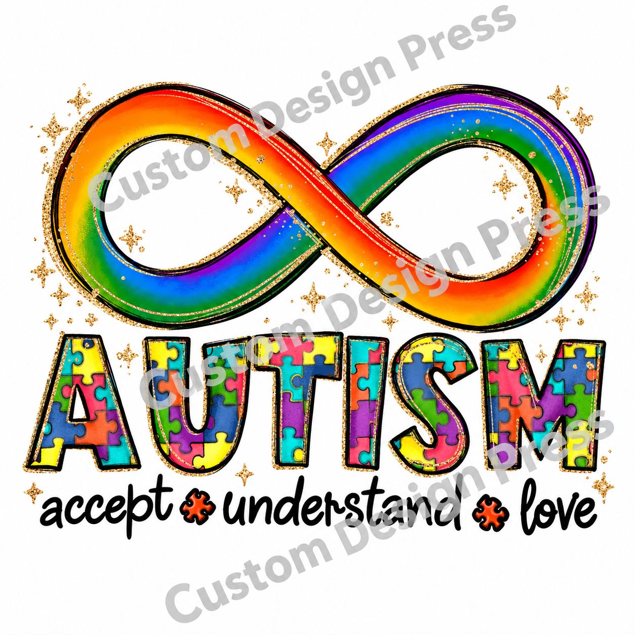 Autism Accept Understand Love Rainbow Infinity PNG – Digital Download