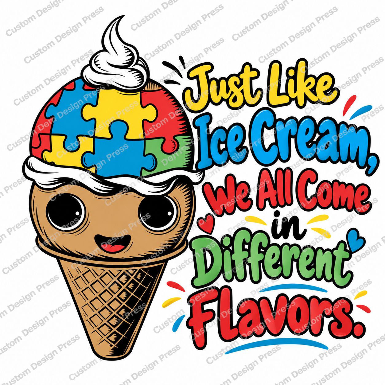 Different Flavors Autism Ice Cream PNG – Digital Download
