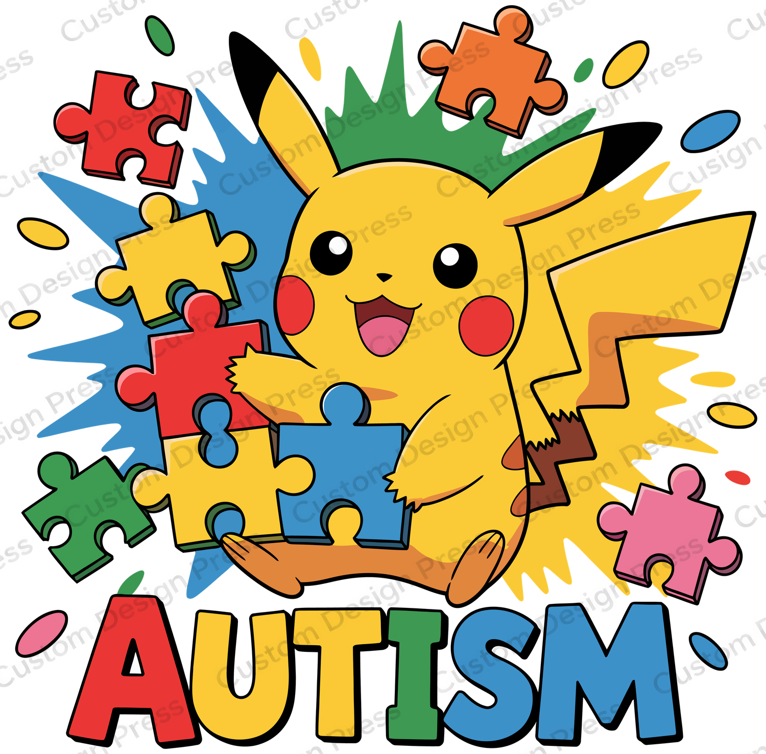 Pikachu Autism Puzzle PNG – Digital Download