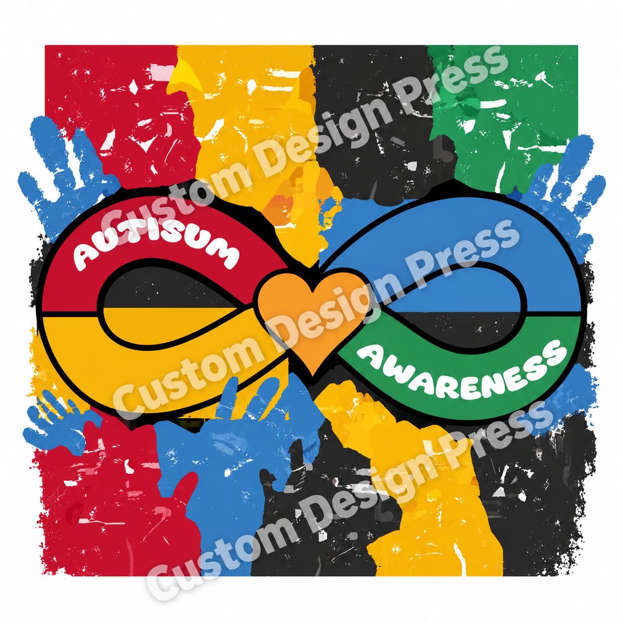 Autism Awareness Infinity Heart &amp; Handprints PNG – Digital Download