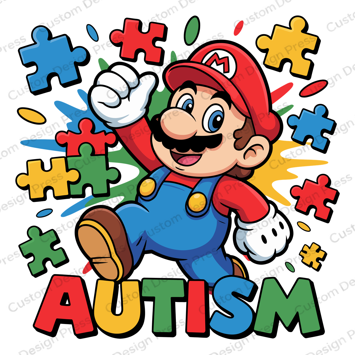 Mario Autism Puzzle PNG – Digital Download
