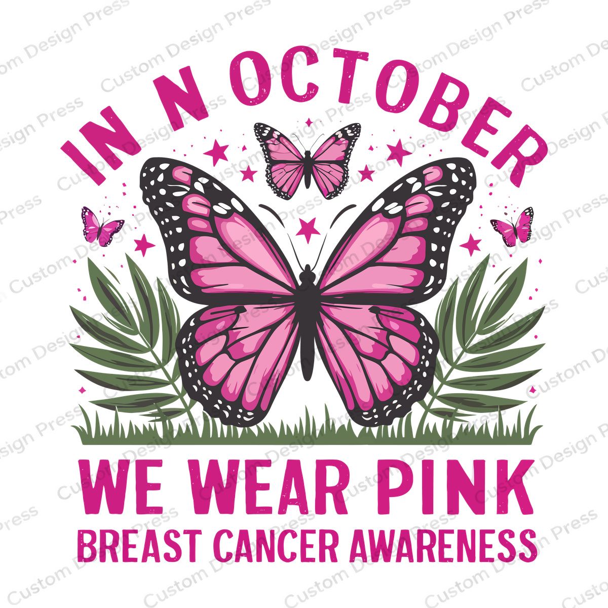 In October We Wear Pink Butterfly PNG – Digital Download