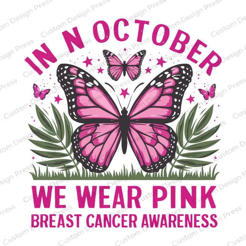 In October We Wear Pink Butterfly PNG – Digital Download