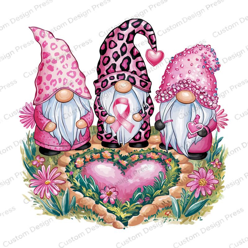 Pink Ribbon Breast Cancer Awareness Gnomes PNG – Digital Download