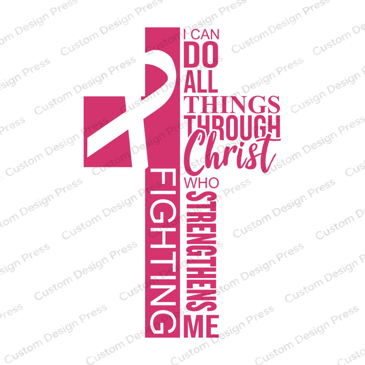 Fighting Through Christ Pink Cross PNG – Digital Download