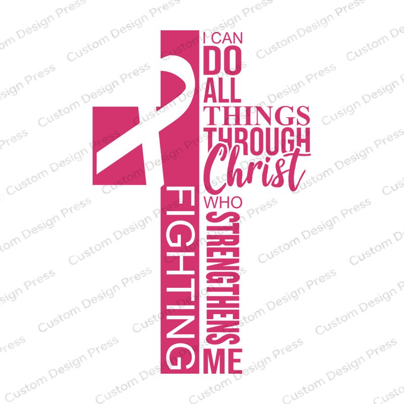 Fighting Through Christ Pink Cross PNG – Digital Download