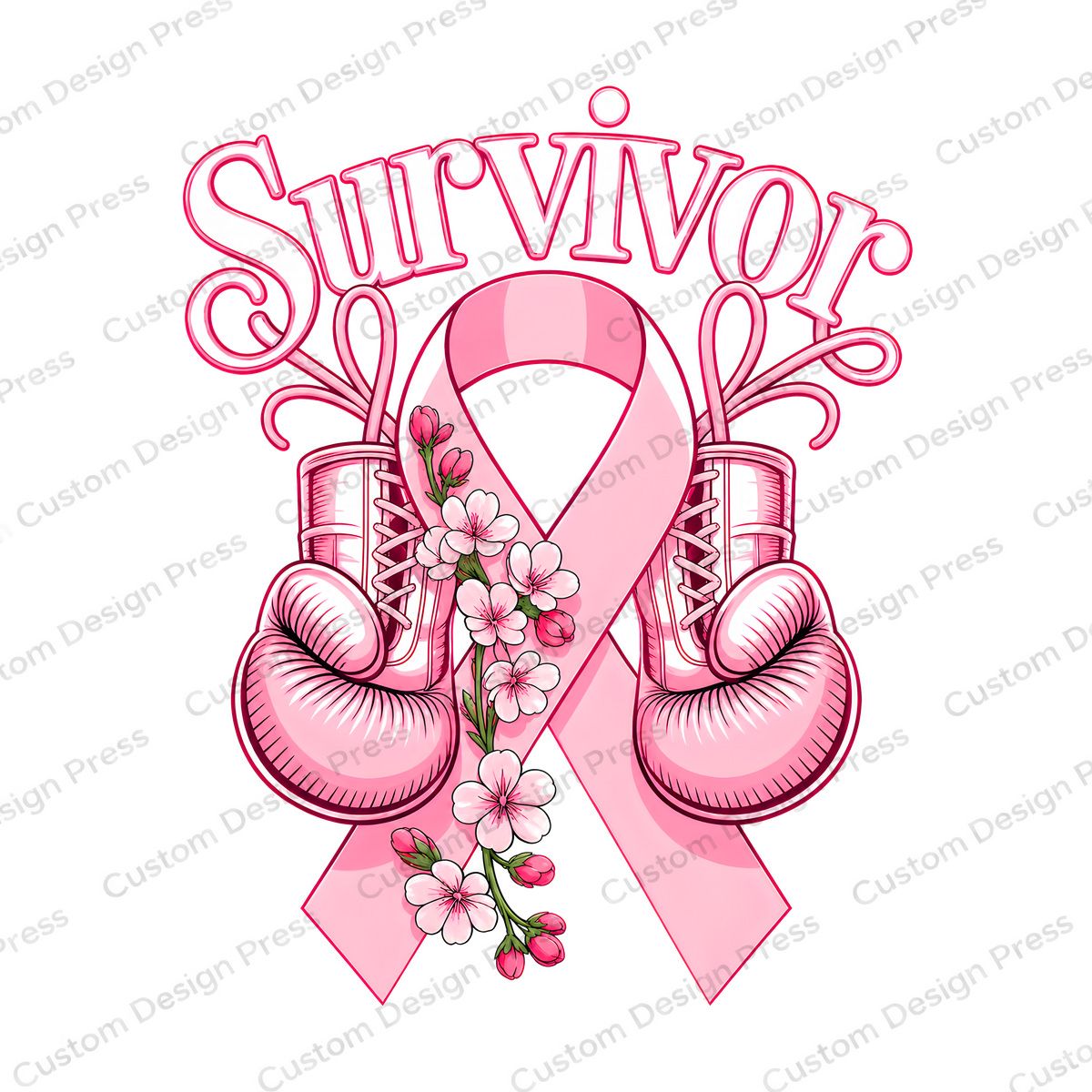 Breast Cancer Survivor Ribbon Boxing Gloves PNG – Digital Download