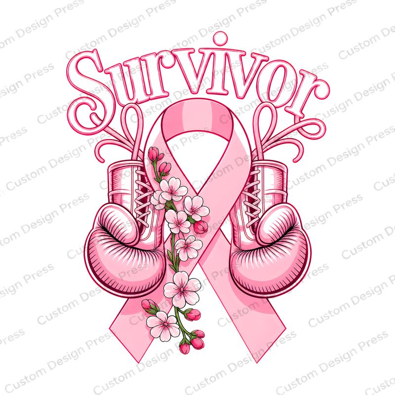Breast Cancer Survivor Ribbon Boxing Gloves PNG – Digital Download