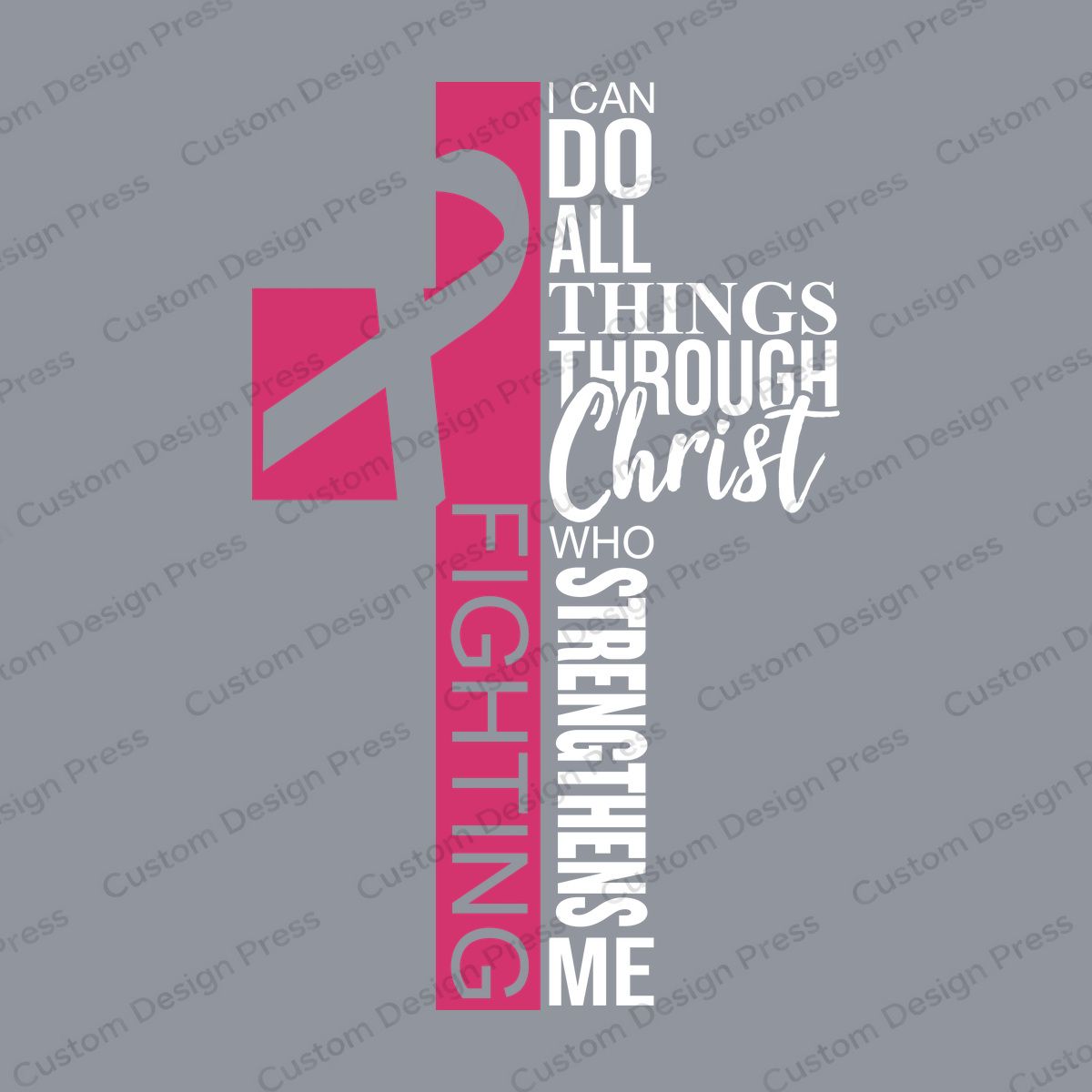 Fighting Through Christ White Lettering Cross PNG – Digital Download