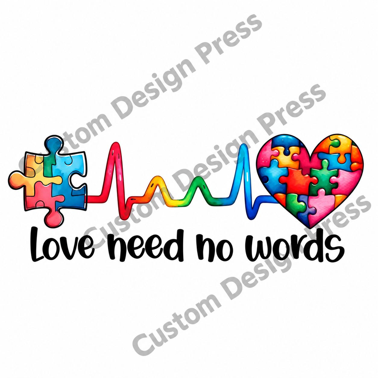 Love Need No Words Autism Heartbeat PNG – Digital Download