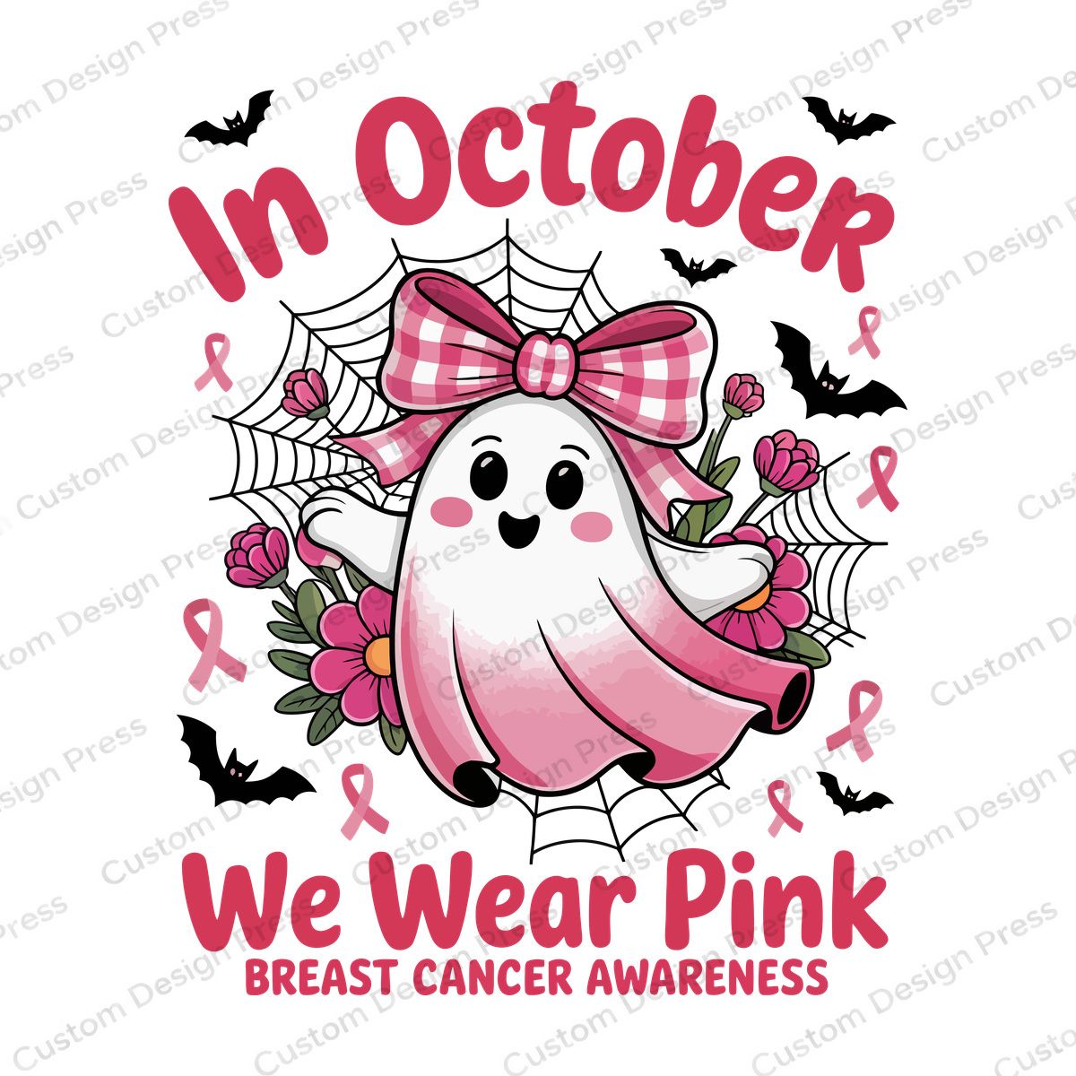 In October We Wear Pink Ghost Bow PNG – Digital Download