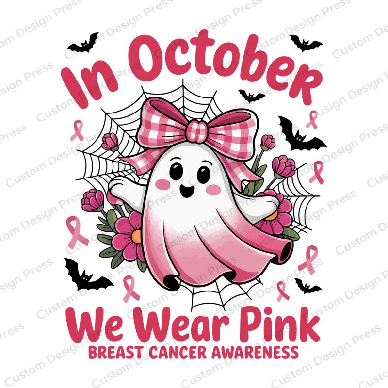 In October We Wear Pink Ghost Bow PNG – Digital Download