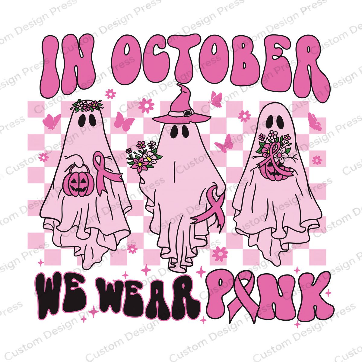 In October We Wear Pink Ghost Trio PNG – Digital Download