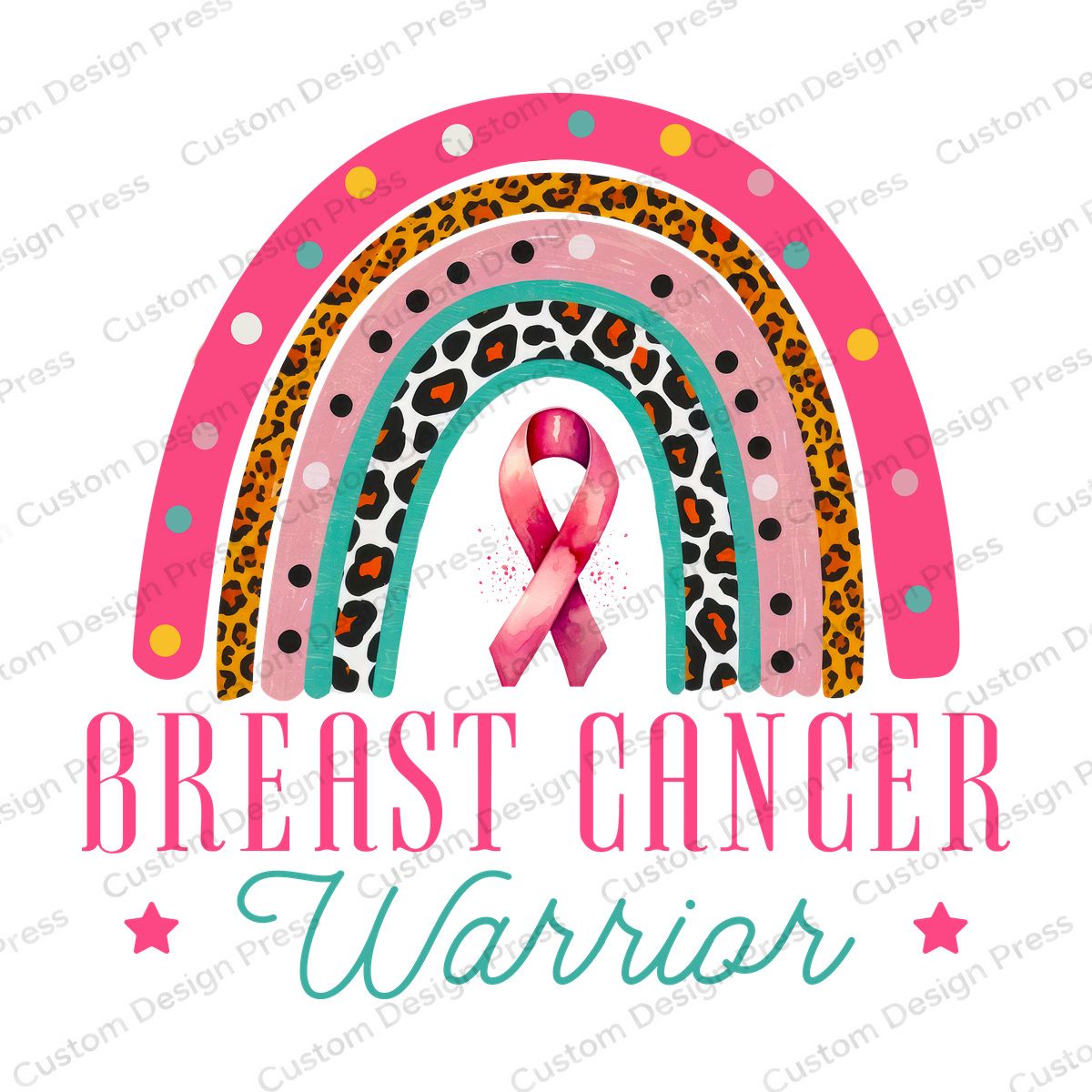 Breast Cancer Warrior Leopard Rainbow PNG – Digital Download