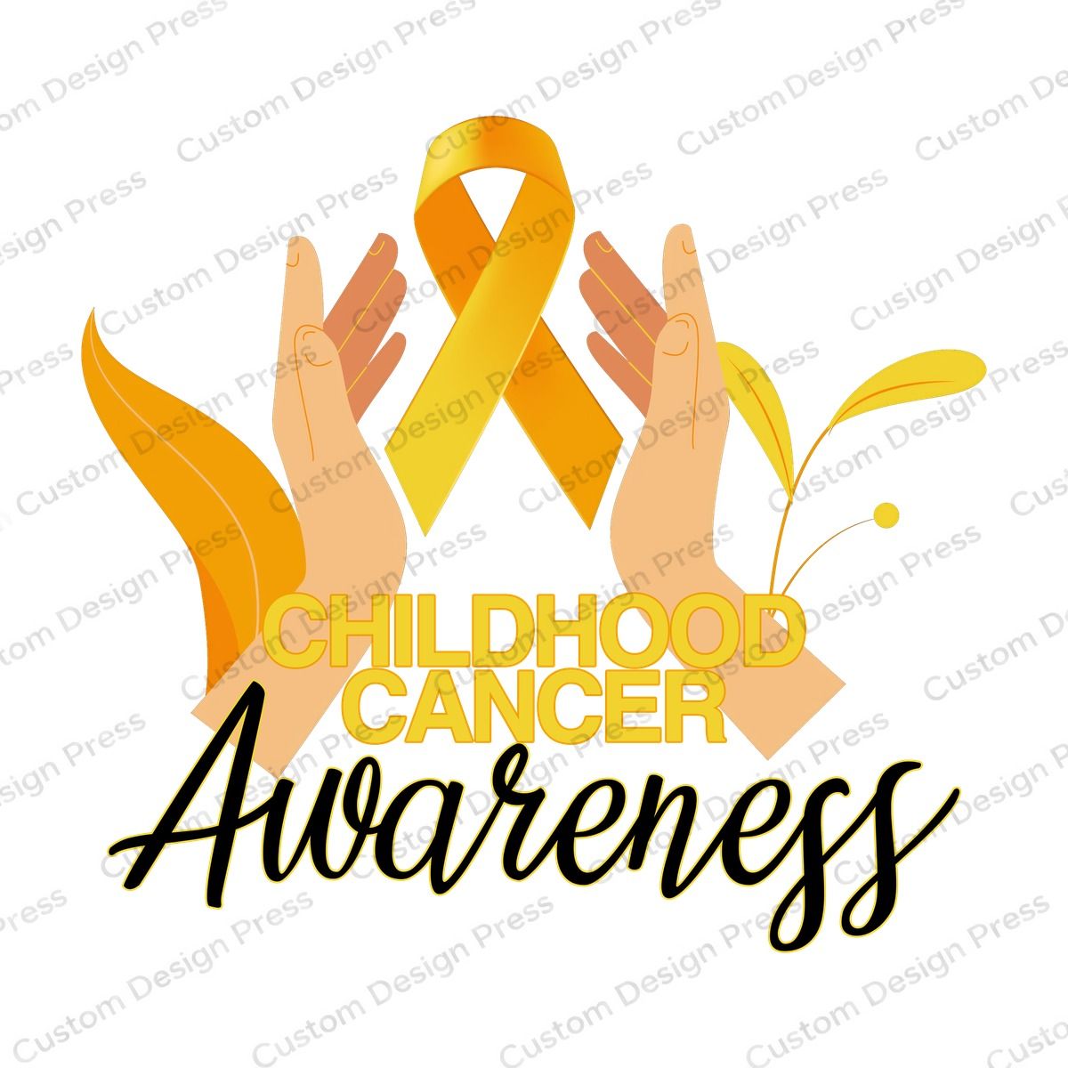 Childhood Cancer Awareness Hands Gold Ribbon PNG – Digital Download