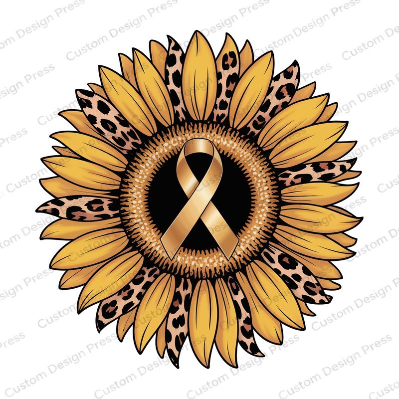 Gold Ribbon Leopard Sunflower Awareness PNG – Digital Download