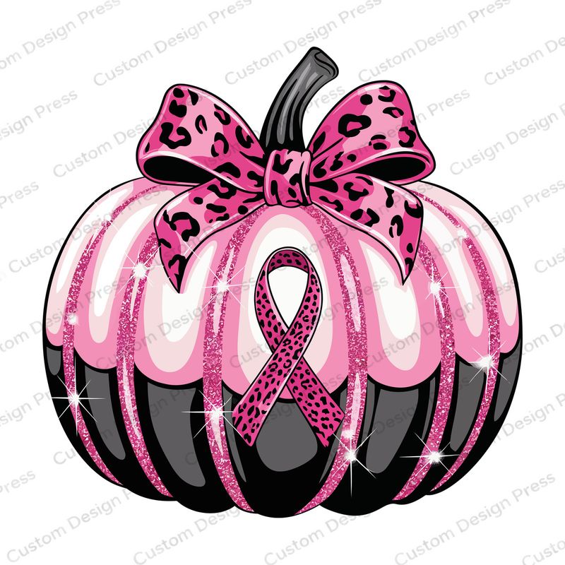 Pink Ribbon Leopard Bow Pumpkin PNG – Digital Download