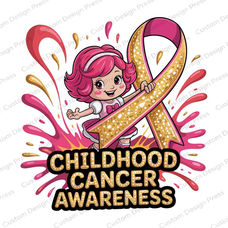 Pink Girl Childhood Cancer Awareness Gold Ribbon PNG – Digital Download