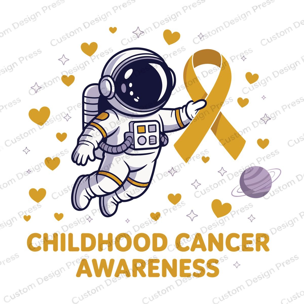 Childhood Cancer Awareness Astronaut Gold Ribbon PNG – Digital Download